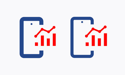 Phone with chart line vector icon. Device vector symbol. Success statistic icons set for web design. Modern flat smart phone schedule  icon for app design. Device analytics minimal flat linear icons