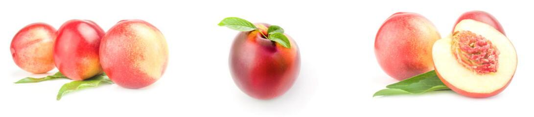 Group of isolated peaches on white