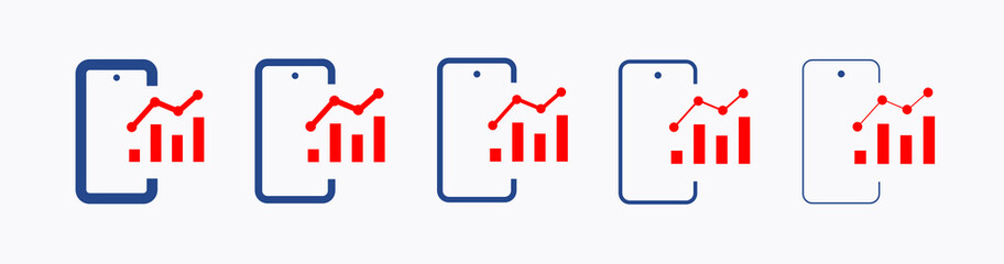 Phone with chart line vector icon. Device vector symbol. Success statistic icons set for web design. Modern flat smart phone schedule  icon for app design. Device analytics minimal flat linear icons