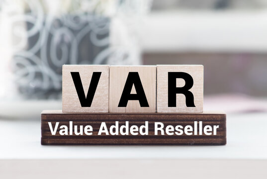 wooden cube with word var on white background. Concept image