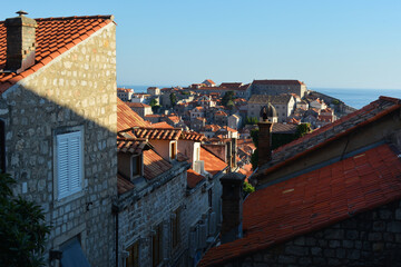 roofs of old town in Dubrovnik in sunset light © blackelf