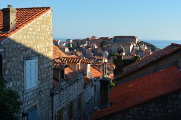 roofs of old town in Dubrovnik in sunset light