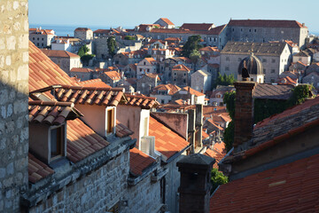 Dubrovnik roofs an town view in sunset light