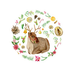Merry Christmas, watercolor card whis deer