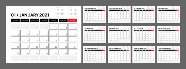 2021 Calendar Simple Vector Design
