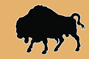  bison, bull, black silhouette with a contour for stickers.