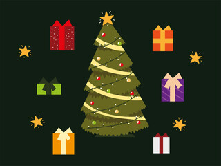 Naklejka na ściany i meble christmas celebrating season party set icons include tree and gift boxes