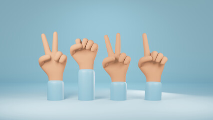 Hand symbol showing number 2021, abstract blue background, Hand and finger sign concept, 3d illustration , 3d rendering