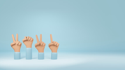 Hand symbol showing number 2021, abstract blue background, Hand and finger sign concept, 3d illustration , 3d rendering