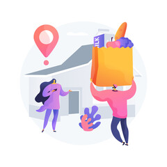 Grocery delivery service abstract concept vector illustration. Local stores delivery, online grocery shopping order, safety food service, stay home, social distance, quarantine abstract metaphor.