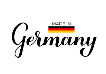 Made in Germany handwritten label. Calligraphy hand lettering. Quality mark vector icon. Perfect for logo design, tags, badges, stickers, emblem, product package, etc