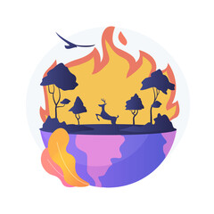 Wildfires abstract concept vector illustration. Forest fires, firefighting, wildfires cause, wild animals loss, global warming consequence, natural disaster, hot temperature abstract metaphor.