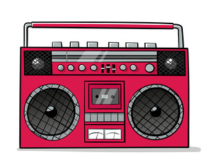 Cartoon red radio boombox of the 80s
