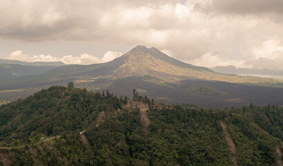 Fototapeta premium Panoramic top view from Batur mountain, Indonesia, Bali, Ubud 2019