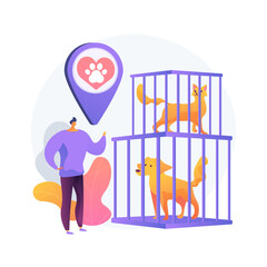Obraz na płótnie Canvas Animal shelter abstract concept vector illustration. Animal rescues, pet adoption process, pick a friend, saving from abuse, donation, shelter service, volunteer organization abstract metaphor.