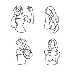 set icons with group women continuous line, isolated design