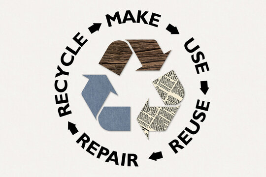 Circular Economy, Make, Use, Reuse, Repair, Recycle Paper, Wood, Textile Resources For Sustainable Consumption, Save The Planet Zero Waste Eco Concept