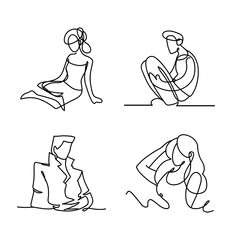 men and women characters icons continuous line style
