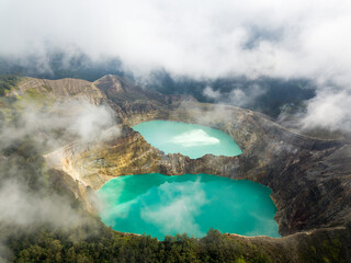 Kelimutu mountain crater lakes drone aerial view in Indonesia  © NEWTRAVELDREAMS