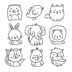 Obraz premium Cute animal doodle hand drawn set collection