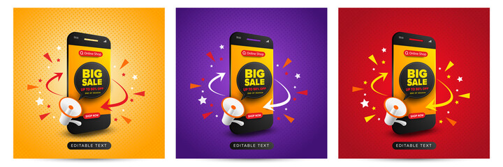 Set of big sale banner online shopping promotion on social media post