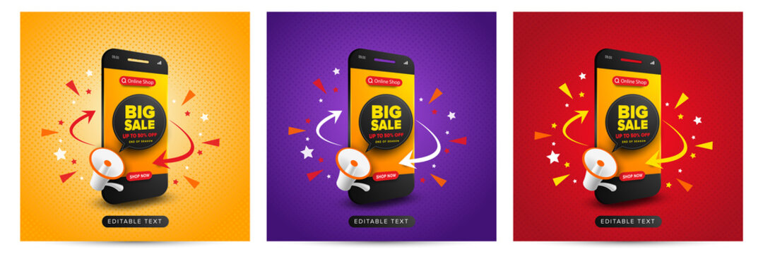 Set Of Big Sale Banner Online Shopping Promotion On Social Media Post