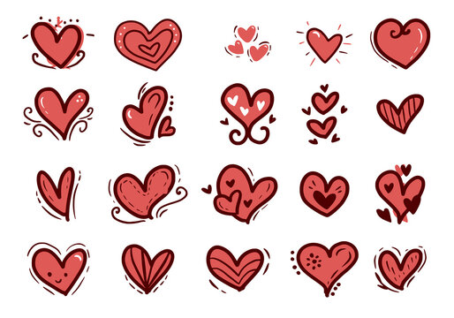 Love shape with red color icon logo set