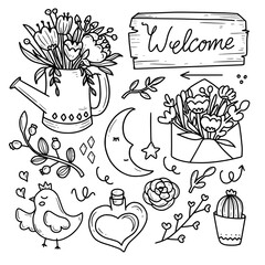 Flower in pot and love doodle for wedding collection