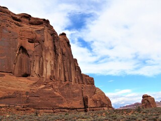 Beautiful red sandstone formations in Moab Park