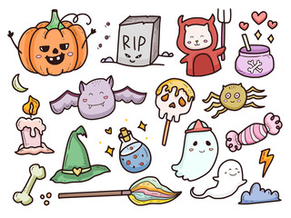 Halloween doodle cartoon collection ghost and monster icon