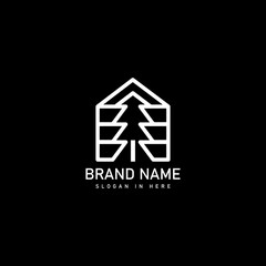 Pine Lumber House with line art style logo design illustration