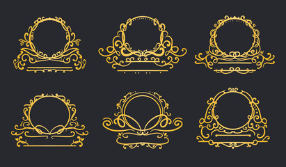 Gold luxury circle logo frame swirl collection
