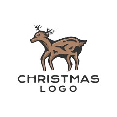 merry christmas design vector. animal wildlife deer with horn retro logo design.