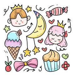 Cute kawaii sticker cartoon set item with prince vector icon