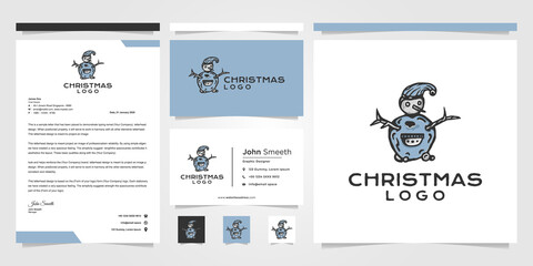 merry christmas design vector. branding logo for snowman hand drawn