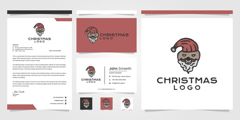 merry christmas design vector. branding logo for santa claus head.