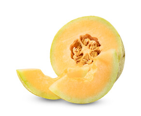 Orange cantaloupe melon fruit sliced isolated on white background ,include clipping path