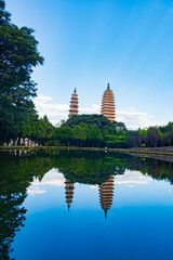 Reflection of the Three Pagodas of Chongsheng Temple, Dali, Yunnan