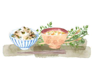 山菜ごはんと味噌汁のセット