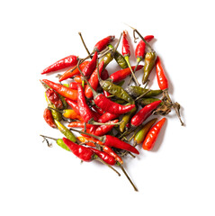 top view spicy cayenne on white background
