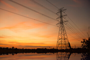 High voltage tower sky sunset background high voltage tower in thailand