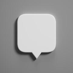 Blank white speech bubble pin isolated on grey wall background with shadow 3D rendering