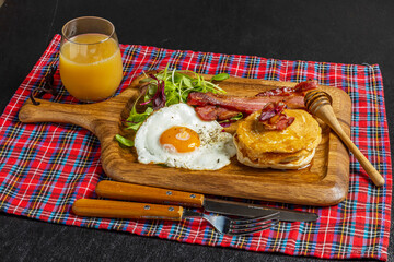 
タイトル 	パンケーキとベーコン　 typical pancake