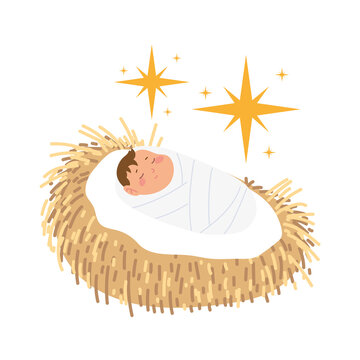 nativity, manger cute baby jesus in the crib cartoon