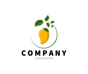 Mango with leaves logo concept. Vector Design Illustration. Symbol and Icon Vector Template.