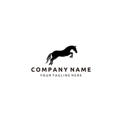 Silhouette Horse Stallion Jump Vector Illustration Isolated on White Background Logo Design