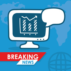 breaking news design with computer and speech bubble, colorful design