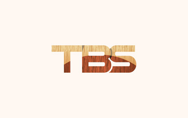 Word mark logo with letter T B S formed wood texture 