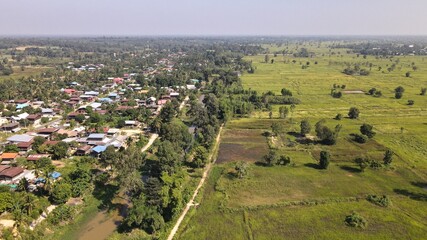 Villages along the canal landscape at Phusing Sisaket Thailand