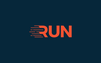 Word mark logo icon formed run fast symbol in letter r with orange color - obrazy, fototapety, plakaty
